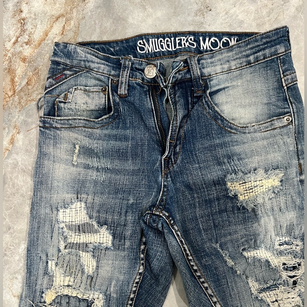Smugglers Moon. Distressed Blue Skinny Jeans View 3